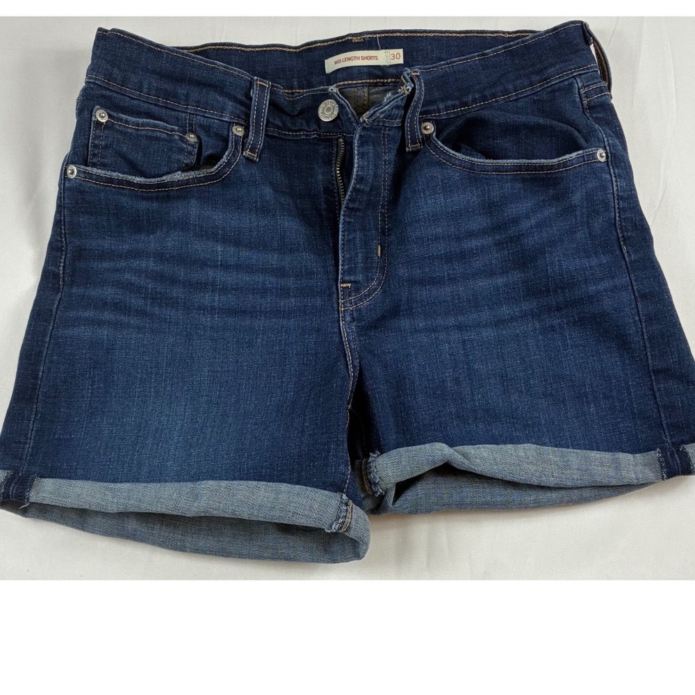 Levi's Mid Length Shorts Womens 30 Dark Wash Denim Cuffed Stretch Pre-owned